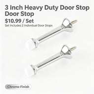 Polished Chrome 3 Inch Heavy Duty Door Stop 2 Pack, Metal Floor Mount Door Stopper Protect Walls from Dents