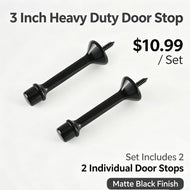 3 Inch Matte Black Heavy Duty Door Stop 3 Pack, Solid Metal Floor Mount Door Stopper to Prevent Wall Damage