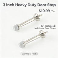 Satin Nickel 3 Inch Heavy Duty Door Stop 2 Pack, Metal Floor Stopper for Bedroom Bathroom Interior Doors