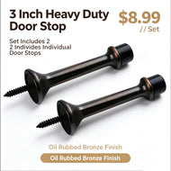 3 Inch Heavy Duty Floor Mount Door Stop Oil Rubbed Bronze Finish 2 Pack, Solid Metal Screw-in Door Stopper to Prevent Wall Damage for Interior Doors