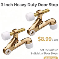 3 Inch Heavy Duty Hinge Pin Door Stop Polished Gold Finish 2 Pack, Adjustable No Drill Metal Hinge Mount Door Stopper for Interior Doors