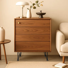 Load image into Gallery viewer, Modern wood cabinet with hairpin legs, stylish decor, and minimalist design against a neutral-toned wall.
