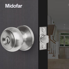 Load image into Gallery viewer, Midofar Hardware Keyed Entry Door Knob Set, Entrance Door Lock in Solid Stainless Steel for Exterior and Interior, Round Ball Handle, 1 Pack
