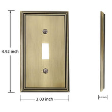 Charger l&#39;image dans la galerie, Antique brass light switch cover, zinc alloy, standard size 4.92 x 3.03 x 0.24 inches, single toggle plate with screws included.
