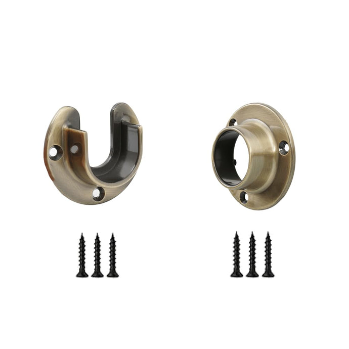 Cosnys Closet Pole Sockets – Heavy Duty Zinc Alloy Rod End Supports with U & O Brackets for 1-1/4 Inch Rods, Wall Mount Flange Holders with Screws | Multiple Finishes