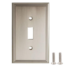 Загрузить изображение в средство просмотра галереи, Satin nickel toggle switch plate with screws, single toggle, zinc alloy for durability.
