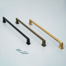 Carregar imagem no visualizador da galeria, 19 inch zinc alloy refrigerator handle in black, bronze, and gold finishes with screws included

