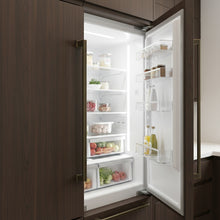 Carregar imagem no visualizador da galeria, Open refrigerator with 19 inch zinc alloy refrigerator handle, showing stocked shelves and sleek brown exterior in a modern kitchen.
