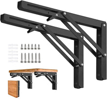 Load image into Gallery viewer, 16 inch heavy-duty folding shelf brackets, adjustable and space-saving design, ideal for DIY shelves and workstations, includes screws.
