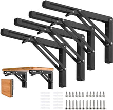 Load image into Gallery viewer, Adjustable bracket set with heavy duty folding shelf brackets, perfect for DIY storage solutions in garage or kitchen. Includes screws.
