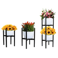 Strong metal plant stand with powder-coated finish. Adjustable, reversible, and easy to assemble for indoor or outdoor use.
