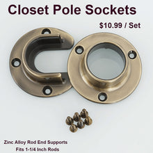 이미지를 갤러리 뷰어에 로드 ,  Antique Bronze Closed Closet Pole Sockets Wardrobe Rod End Supports with Screws

