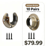 Antique Bronze Closet Pole Sockets Open Closed Flange 10 Pairs Wardrobe Rod Holders
