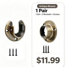 이미지를 갤러리 뷰어에 로드 , Antique Bronze Closet Pole Sockets Open Closed Flange Supports 1 Pair with Screws
