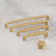 Full set of brushed champagne bronze cabinet pull handles in different sizes.