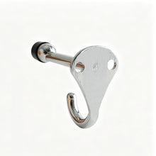 Load image into Gallery viewer, Top view of the heavy-duty polished chrome door stop hook, highlighting the two mounting screw holes.
