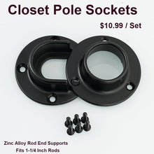 이미지를 갤러리 뷰어에 로드 , Matte Black Closed Closet Pole Sockets Wardrobe Rod End Flange Supports Set
