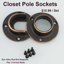 이미지를 갤러리 뷰어에 로드 , Oil Rubbed Bronze Closed Closet Pole Sockets Wardrobe Rod Holder Flange Set

