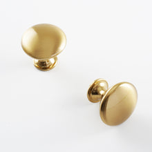 Load image into Gallery viewer, Zinc Alloy Round Cabinet Knobs in Brushed Brass finish, showcasing premium quality and sleek design for modern cabinetry.

