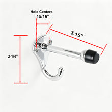 Load image into Gallery viewer, Product dimensions diagram for the zinc alloy door stop hook showing length and base measurements in inches.
