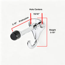 Load image into Gallery viewer, Detailed size chart showing hole centers and height measurements for the heavy-duty door stopper.
