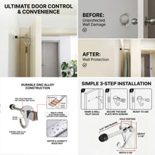 Load image into Gallery viewer, Feature infographic showing before and after wall protection and ultimate door control convenience.
