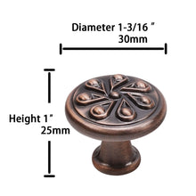 Load image into Gallery viewer, Antique Copper Polish 10 Packs 1-3/16 &quot;(30 mm) Handmade Floral Kitchen Cabinet Knobs And Vintage Dresser Drawer Knobs Single Hole Drawer Handle Knobs Triumph Hardware
