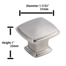 Load image into Gallery viewer, Drawer Cabinet Knob Square Knob Brashed Satin Nickel, Wardrobe Bar Cabinet Door Knob, 5 Packs, SIngle Hole Diameter 1-7-32 Inches (31mm) Triumph Hardware
