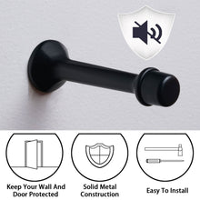 Load image into Gallery viewer, 3&quot; Heavy Duty Solid Rigid Door Stop with Soft Rubber Tip, Zinc Alloy Metal Solid Door Stop Protects Walls and Doors, Matte Black Two Pack, 90x25mm Length, Triumph Hardware
